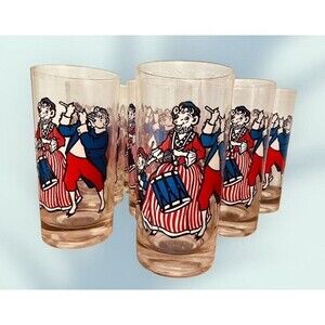 1976 BORDEN'S BICENTENNIAL Tumbler Glass Elsie The Cow, Beauregard & Elmer Set 9